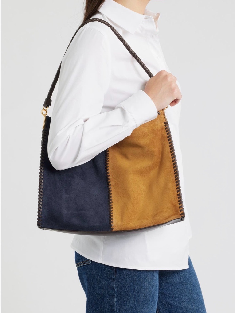 NWT Veronica Beard Vida Colorblock Suede Hobo Bag - Picture 3 of 16